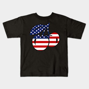 Cherry American Flag T-Shirt Red White Blue 4th Of July Gift Kids T-Shirt